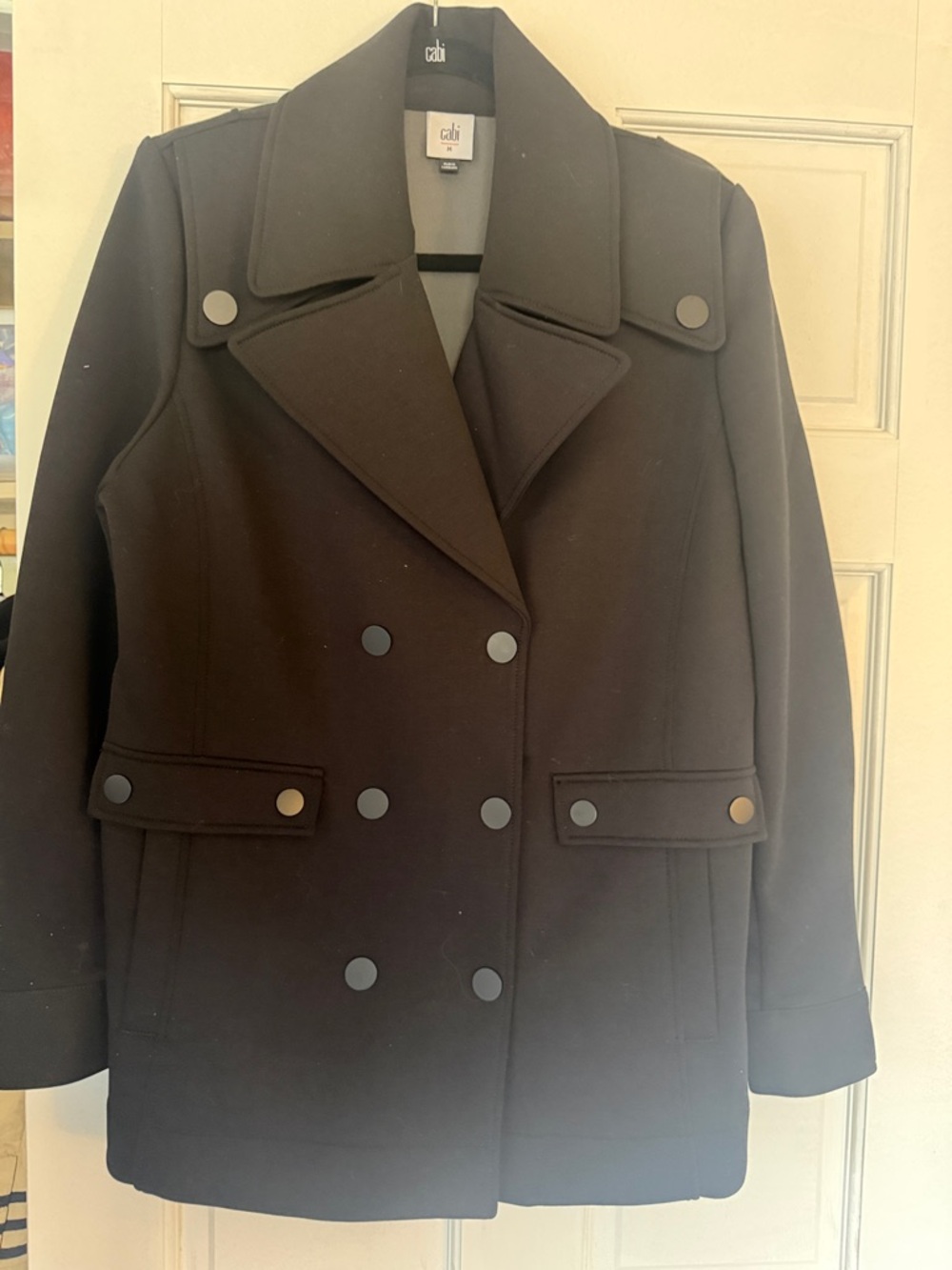 CAbi Double-Breasted Black Coat with Matte Buttons